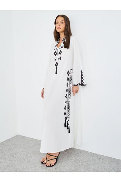 Styli Tassel Trim Printed Jalabiya
