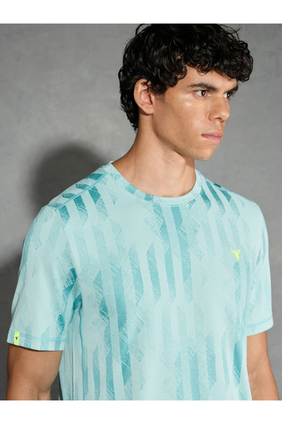 Technosport By Styli Green Jacquard Slim Fit Crew Neck T-Shirt