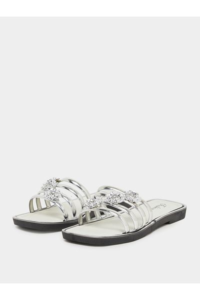 Take Two By Styli Rhinestone Flower Embellished Flat Sandals