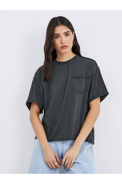 Styli Grey Pocket Detail Oversized T-Shirt