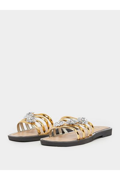 Take Two By Styli Rhinestone Flower Embellished Flat Sandals