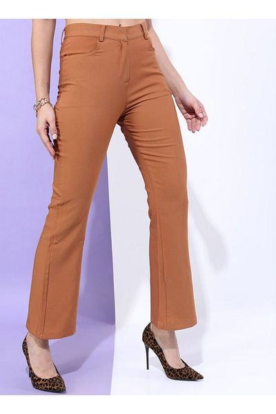 Freehand By Styli Women Tan Bootcut Fit Solid Pants