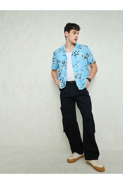 Mascln Sassafras By Styli Men Black Mid Rise Plain Cargo Pocket Detail Wide Leg Jeans