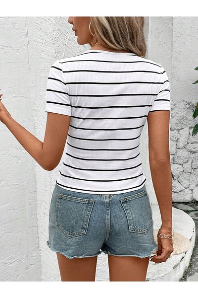 Styli Striped Round Neck Short Sleeve T-Shirt