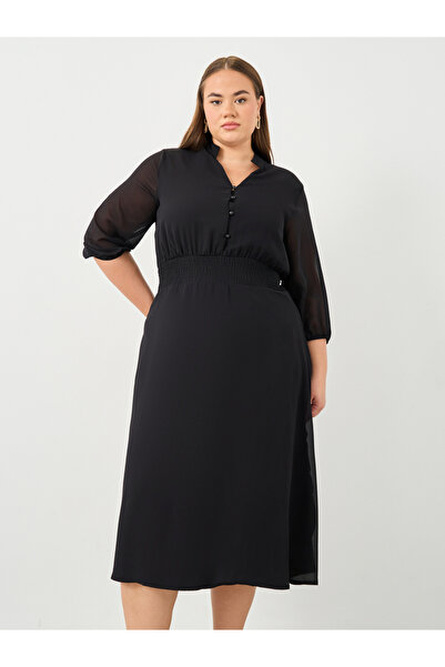 Styli Plus A-Line Midi Dress with 3/4 Sleeves