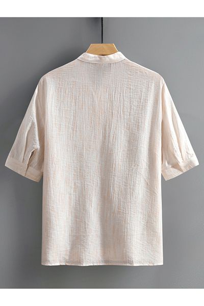 Styli Solid Textured Stand Collar Shirt with Half Placket