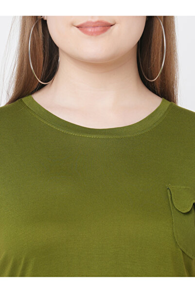 Mish By Styli Women Olive Contrast Trim Short Sleeve T-Shirt with Flap Pocket