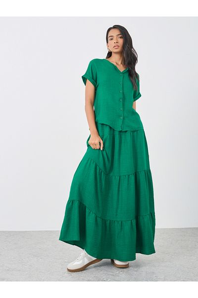 Styli Solid Top and Tiered Maxi Skirts Co-Ords