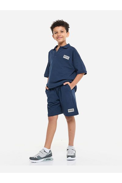 Victor and Jane By Styli Boys Jacquard Polo T-Shirt and Shorts Set