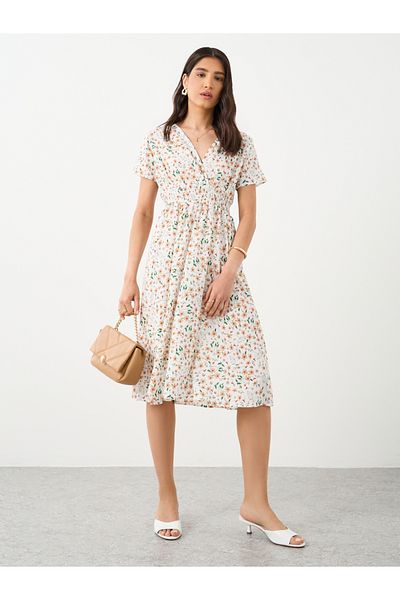 Styli Floral Print V-Neck Short Sleeve Midi Dress