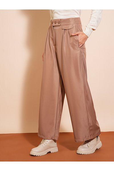 Globus By Styli Solid High-Rise Pleated Wide-Leg Trousers