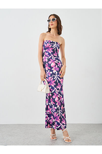 Styli Women All-Over Floral Print Strapless Mermaid Maxi Dress