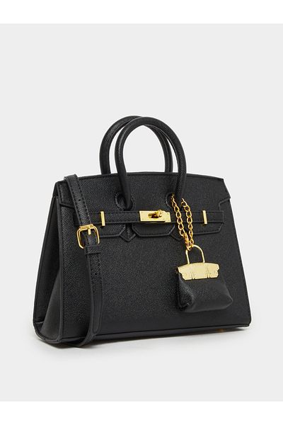 Styli Black Twist Lock Handbag with Purse Charm