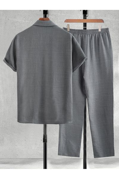 Styli Men Grey Solid Pocket Detail Shirt and Pants Co-Ords