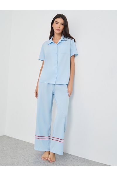 Styli Solid Buttoned Short Sleeve Shirt and Pyjama Set