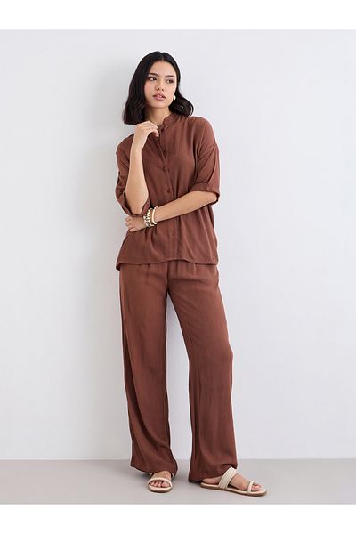 Styli Textured Oversized Shirt and Wide Leg Pants Co-Ords