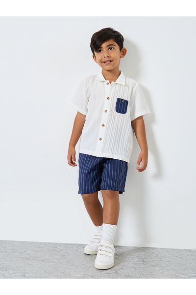 Styli Textured Shirt and Striped Shorts Set