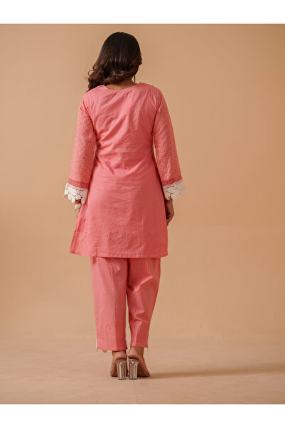 DW By Styli Embroidered Lace Trim Tunic with Trousers Co-Ords