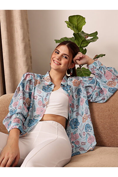 STREET 9 By Styli قميص بأكمام منتفخة وطبعة زهور وأزرار