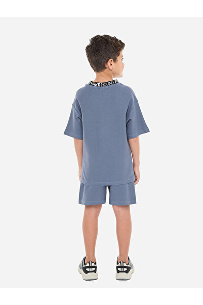 Victor and Jane By Styli Blue Cotton Short Sleeve T-Shirt and Shorts Set