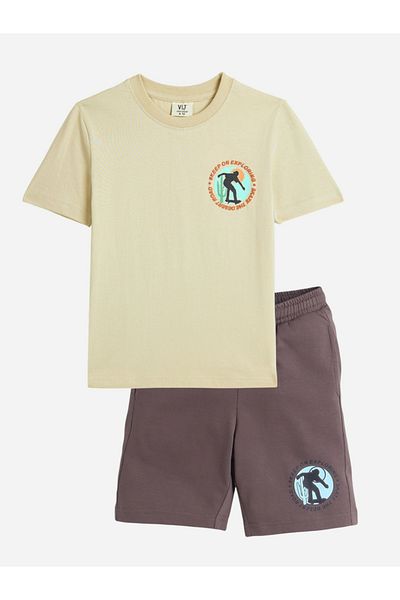 Victor and Jane By Styli Boys Graphic Print Cotton T-Shirt and Shorts Set