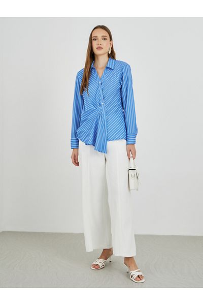 Styli Striped Long Sleeve Wrap Shirt