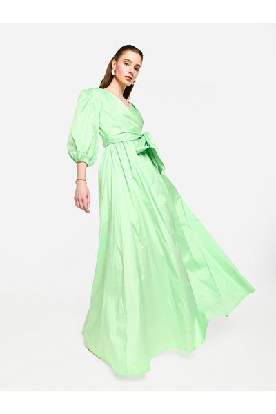House of Moda By Styli Balloon Sleeve Tie-Up Waist Wrap Maxi Dress