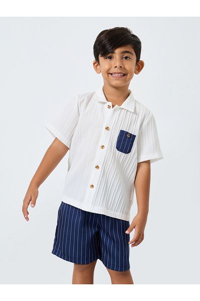 Styli Textured Shirt and Striped Shorts Set