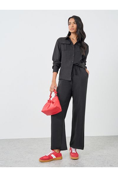Styli Black Front Pocket Shirt and Pants Co-Ords