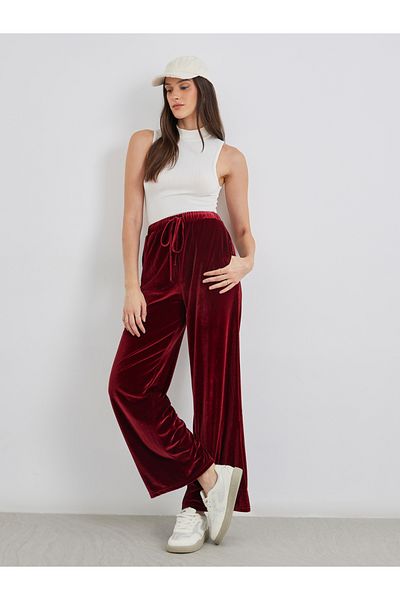 Styli Velvet Look Wide Leg Joggers with Drawstring