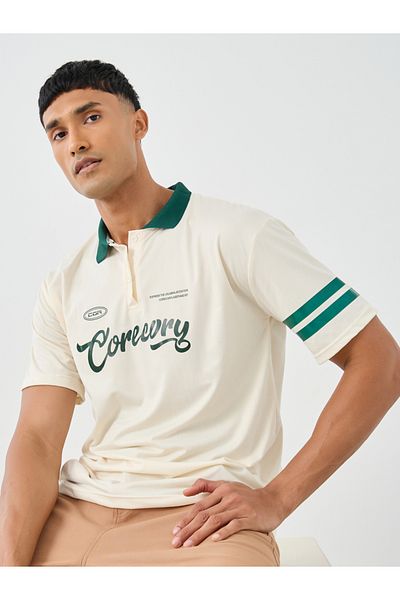 Styli Oversized Varsity Print Polo Neck T-Shirt