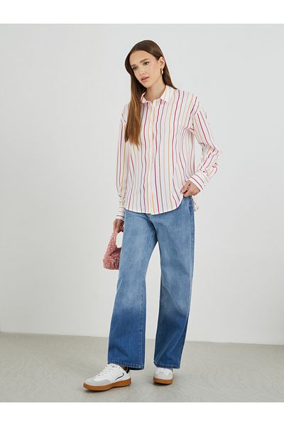 Styli Striped Oversized Spread Collar Shirt