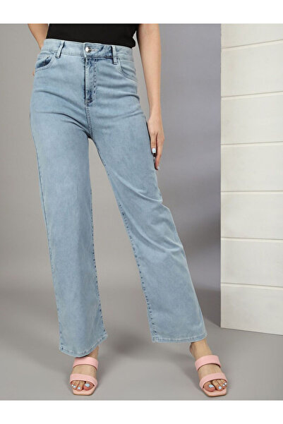 Freehand By Styli بنطلون جينز نسائي أزرق باهت ذو ساق واسعة