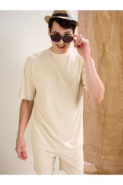 Mascln Sassafras By Styli Beige Waffle Knit Oversized T-Shirt