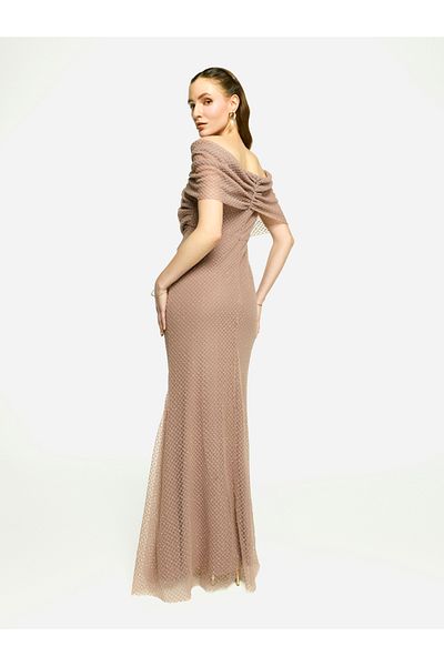House of Moda By Styli Embellished Mesh Off Shoulder Maxi Dress