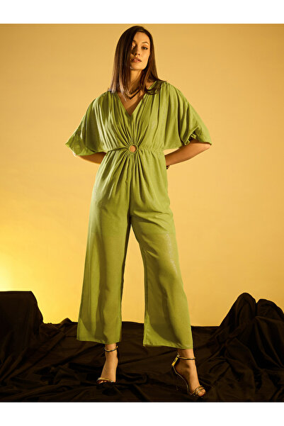 Kassually By Styli Knitted V-Neck Batwing Sleeves Gathered Detailed Jumpsuit