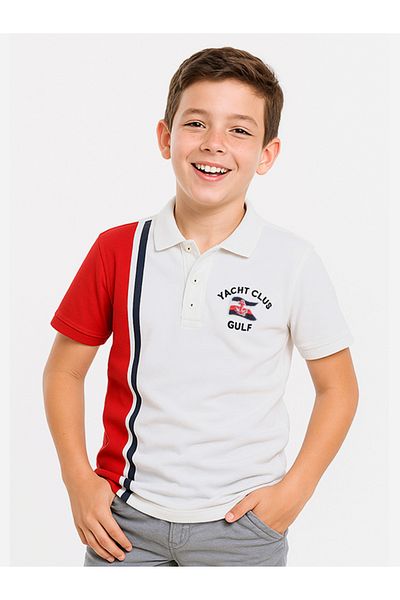 Victor and Jane By Styli Boys Color Block Polo T-Shirt with Embroidered Detail