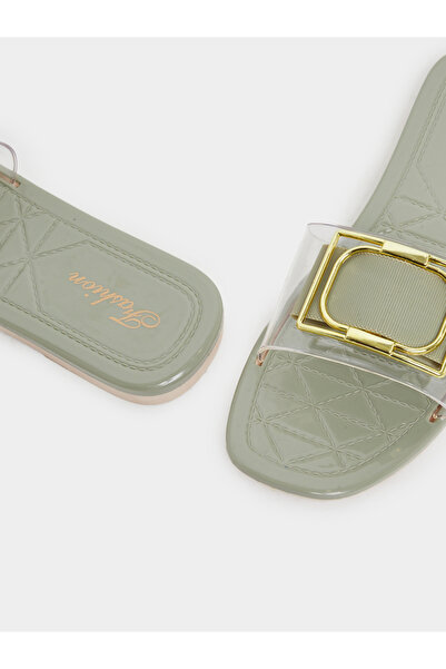 Take Two By Styli Buckle Decoration Transparent Band Flat Sandals