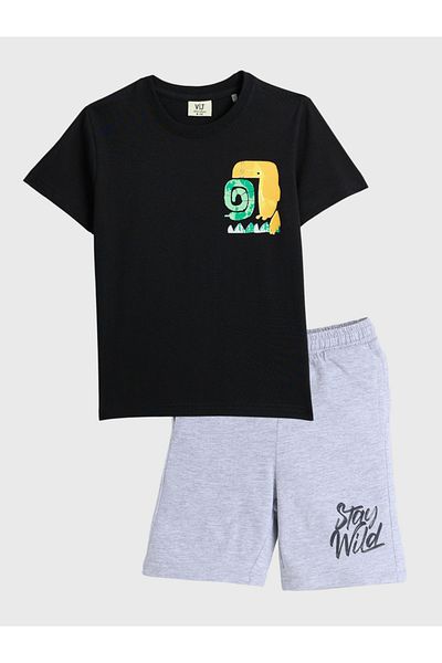 Victor and Jane By Styli Boys Graphic Print Cotton T-Shirt and Shorts Set