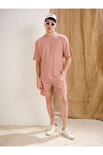 Mascln Sassafras By Styli Men Pink Waffle Textured Straight Fit Shorts
