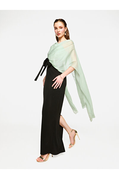 House of Moda By Styli Cape Overlay Sleeve Two-Tone Maxi Dress
