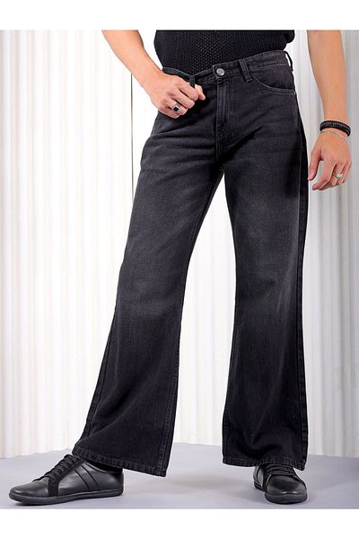 The Indian Garage Co By Styli Men Black Mid Rise Bootcut Solid Jeans