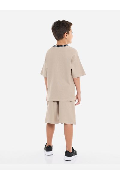 Victor and Jane By Styli Beige Cotton Short Sleeve T-Shirt and Shorts Set