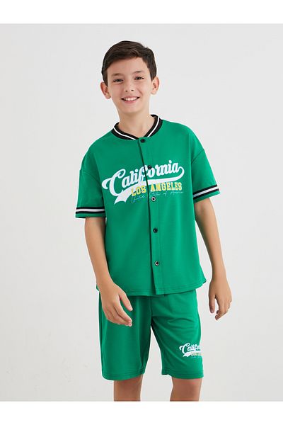 Styli Boys Green Graphic Print T-Shirt and Shorts Set