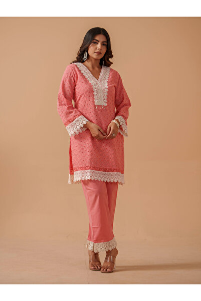DW By Styli Embroidered Pure Cotton Tunic with Trousers Co-Ords