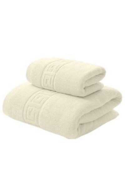 Ralex Set 2 bathroom towels 70 x 140 cm and face towel 50 x 90 cm, 100% cotton, Greek Border, 500 gsm, Cre