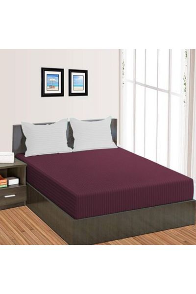 HomePuls Fitted Bedsheet with Elastic Damask Polycotton 1 cm stripe, 150 x 250 cm for mattress 100 x 200 cm,