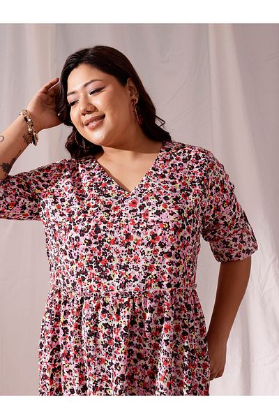 CURVY STREET By Styli Plus Multi Tiered Maxi Dress with All Over Print