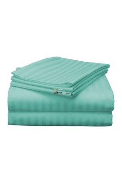 HomePuls Single Bed Sheet Damask Polycotton Stripe 1 cm, 160 x 230 cm, Light Turquoise