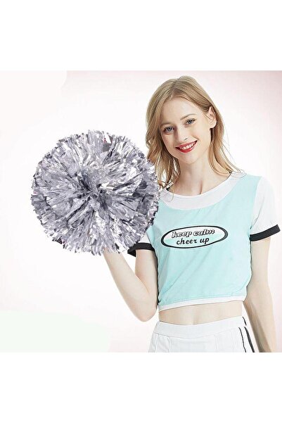 mutlu adım 2 Adet 30cm Ponpon Gösteri Ponponu Gümüş